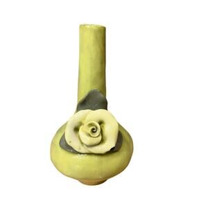6" LIGHT GREEN WITH GREEN ROSE PORCELAIN VASE STUDIO B
